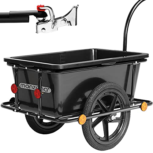 Deuba Rimorchio per bicicletta vasca in plastica rimovibile 90 L carrello per bici trasporto oggetti portata max. 80Kg, Nero