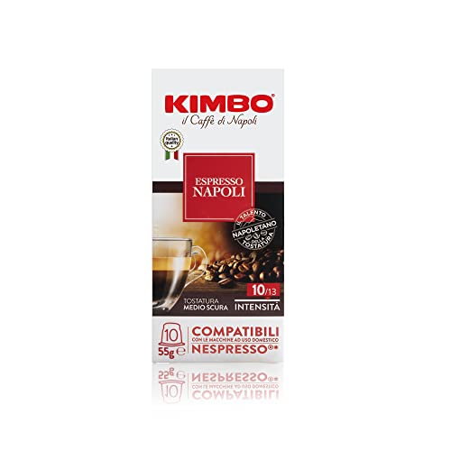 Kimbo Capsule Napoli Compatibili Nespresso, Intensità 10/12, 10 Astucci da 10 Capsule (Totale 100 Capsule)