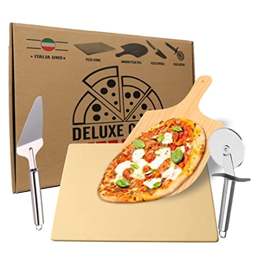Pietra refrattaria per pizza da forno + pala per pizza in bambù + tagliapizza + paletta per pizza con set completo di alta qualità