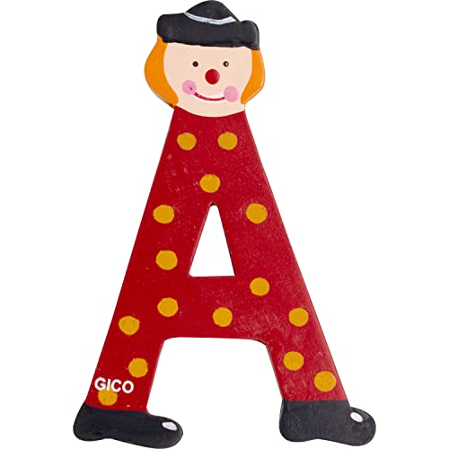 Lettere in legno per cameretta dei bambini, grande decorazione per porta, clown divertenti, A-Z, altezza ca. 9 cm, lettera in legno 7361 (A)