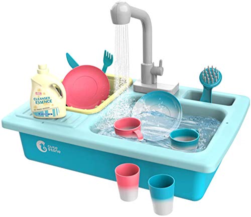 cute stone Set di giocattoli per lavello da cucina con rubinetto dell'acqua calda che cambia colore, lavandino per ragazze dai 3 anni in su (blu)