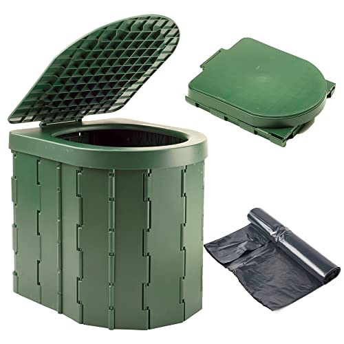 KINSPORY Toilette Portatile, WC Portatile, WC Portatile per Campeggio, WC Camper (Verde con Coperchio)