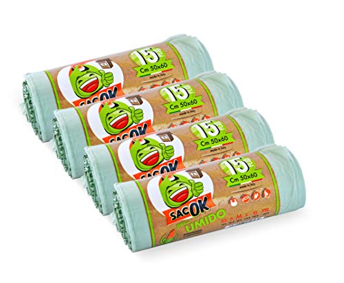 60 Sacchi Spazzatura Biodegradabili, con MANICI, 25 LITRI, 50x60, Umido e Organico, Raccolta Differenziata