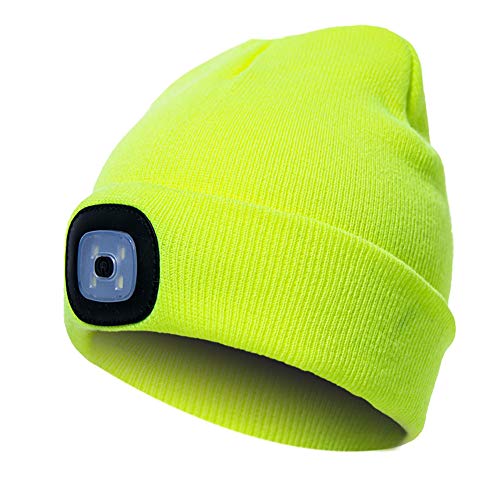 LED moda berretto maglia Beanie caldo cappello, unisex, con luce LED per esterni campeggio arrampicata pesca corsa e più Taglia libera Fluorescent Yellow