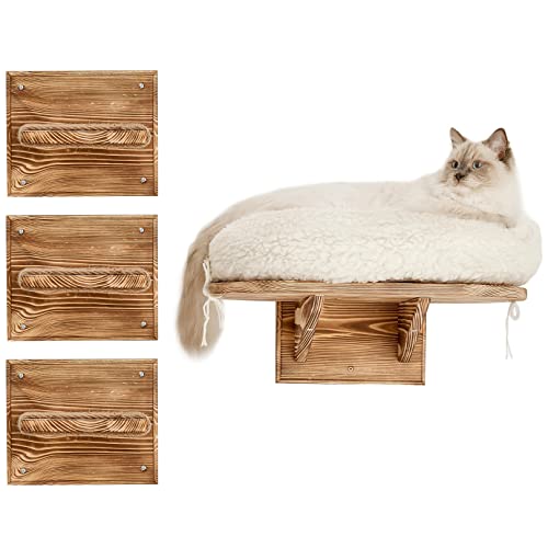Lettino per gatti stile mensola con montaggio a parete, con 3 gradini, in legno massello, con cuscino extra morbido, lettino per gatti