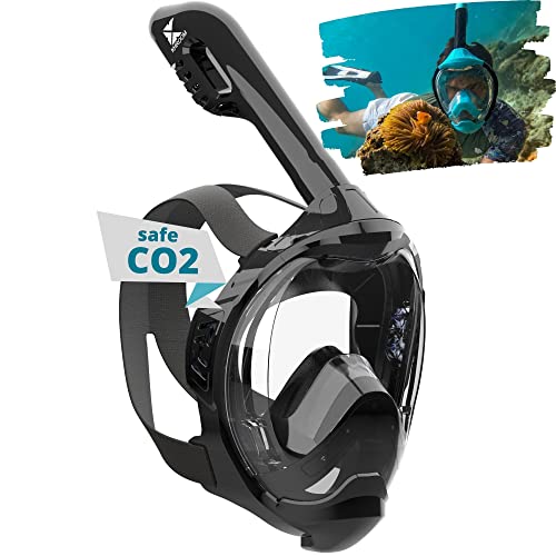 Khroom Maschera da Snorkeling sicura CO2 Maschera a Pieno facciale | Seaview Y - Maschera Subacquea per Adulti e Bambini | Maschere da immersione (L/XL nero)