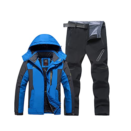 CLSQLXYJZC Set giacca e pantaloni da sci imbottiti da uomo, set tuta da sci con cappuccio foderato in pile impermeabile antivento caldo invernale, per gli amanti della tuta da sci casual all'aperto