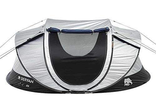 Deryan Luxe Cocoon - Tenda da viaggio Pop-Up - Installazione in 2 secondi - Anti UV - Adatto per 4 persone - Argento/Nero