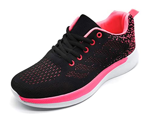 Scarpe sportive da donna traspiranti leggere in rete per la corsa a piedi di lavoro, 8 Nero rosa, 37 EU