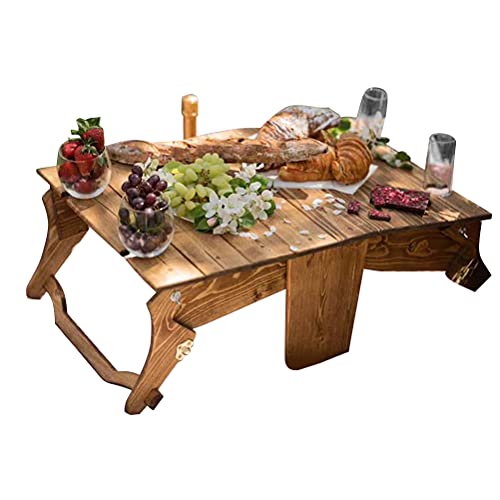 Hopowa Cestino da picnic in legno, portatile, mini tavolo da picnic pieghevole, adatto per campeggio, spiaggia e parco (35 × 35 × 15 cm)