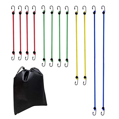 Amazon Basics - Corde elastiche robuste, varie lunghezze, multicolore (confezione da 12)