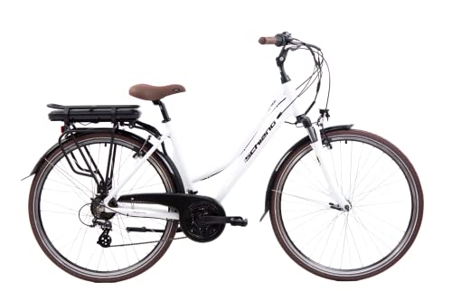 F.lli Schiano E-Ride 28' E-Bike, Bicicletta Elettrica da Città con Motore da 250W e Batteria al Litio 36V 10,4Ah estraibile, con 21 Velocità, Colore Bianco