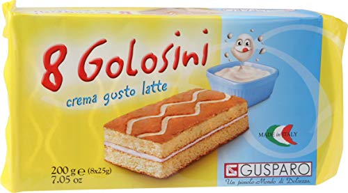 Gusparo Golosini Al Latte 8x25g, Soffici Brioches di Pan di Spagna Ripiene di Dolce Crema al Latte 100% italiane