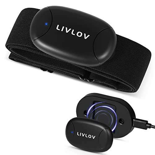 LIVLOV V8- Fascia per la frequenza cardiaca, dati della frequenza cardiaca in tempo reale via Bluetooth Low Energy, ANT+ / 5.3 kHz cardiofrequenzimetro con fascia toracica
