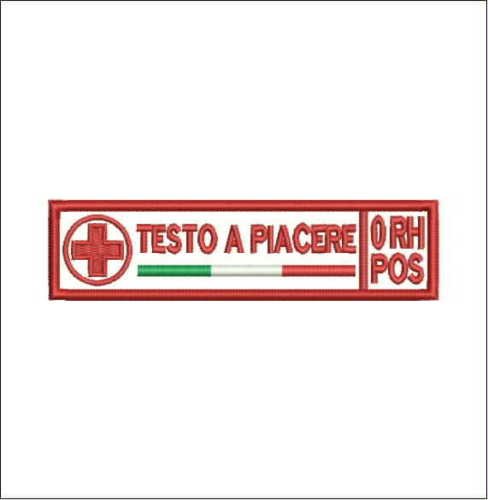 MAREL Patch Croce Rossa Italiana Nome + Gruppo cm 12 x 3 Toppa con Nastro a Strappo Ricamo -637