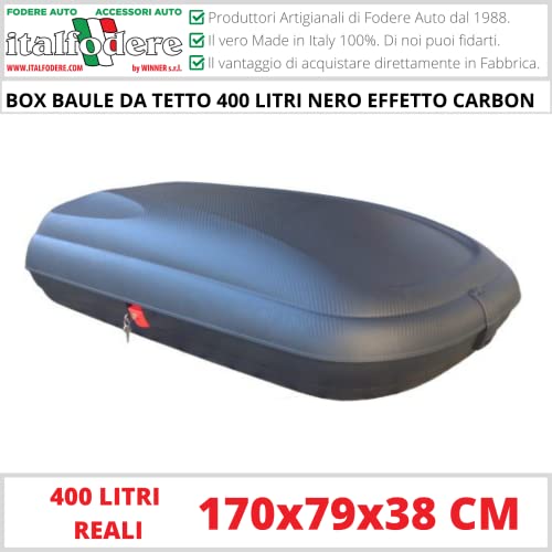 Box Tetto Auto 400 LITRI CARBON Portapacchi Portatutto Portasci Portabagagli UNIVERSALE