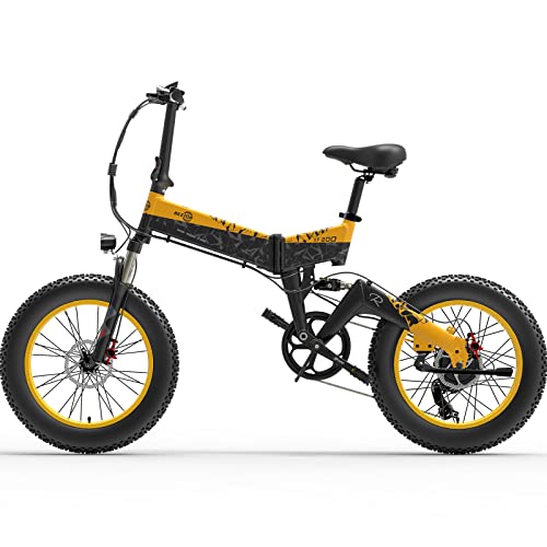Bezior Bici Elettrica Pieghevole XF200 da 20 Pollici Mountain Bike Elettrica per Adulti 48 V 15 Ah, Shimano 7 Velocità,Giallo