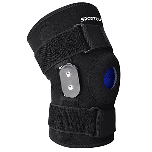 Sportout - Ginocchiera con cerniere in alluminio rimovibili, ideale per strappi al menisco, stiramenti, dolori al ginocchio, artrite, uomo e donna (M)