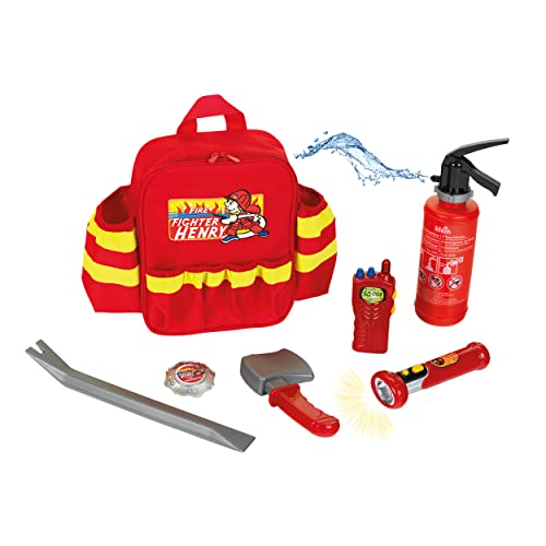 Theo Klein 8900 Firefighter Henry Backpack I With torch , Fire Extinguisher and much more I Backpack with Adjustable Straps I Toy for Children Aged 3 Years and up