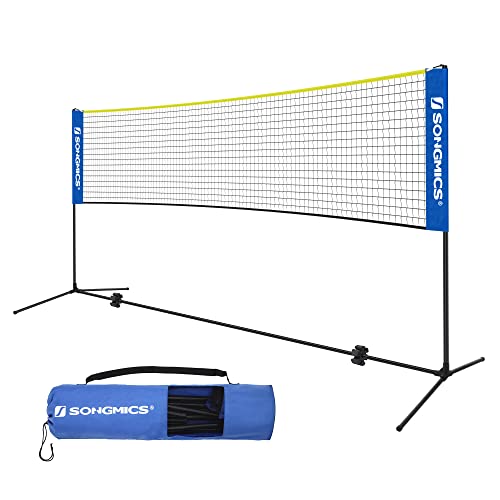 SONGMICS Rete da Tennis e Badminton da 4 m, Pali da Badminton con Rete ad Altezza Regolabile, Blu e Giallo SYQ400Q02