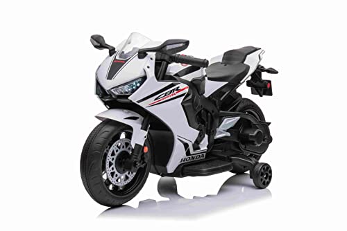 Moto per Bambini Honda CBR 1000 RR 12 Volt di Potenza Luci e Suoni Accellerazione a Pedale Partenza soft start (Bianco)