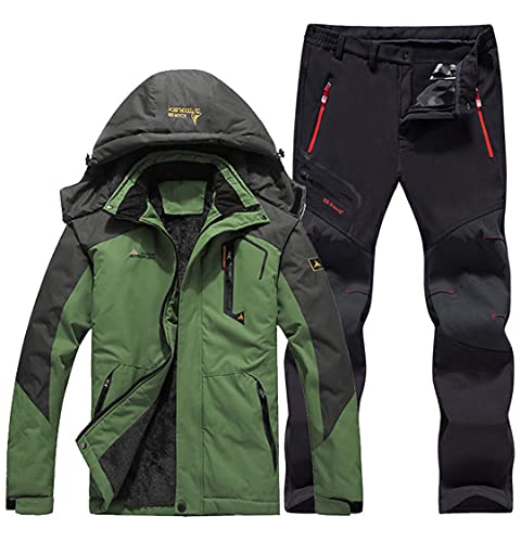 Uomo Inverno Impermeabile Pesca Pantaloni Termici Trekking Escursionismo Campeggio Sci Arrampicata Giacche Outdoor Green Black 6XL