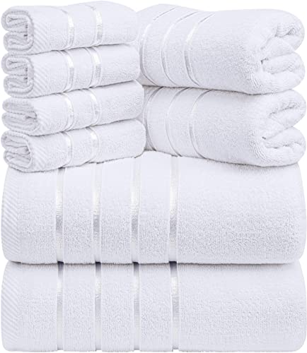 Utopia Towels - Set Di Asciugamani Di Lusso Da 8 Pezzi, 2 Asciugamani Da Bagno, 2 Asciugamani A Mano e 4 Strofinacci, Altamente Assorbenti 100% Cotone Filato Ad Anello(Bianco)