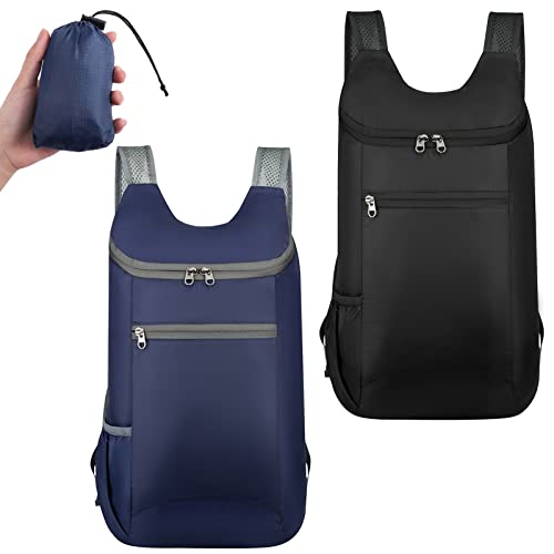 SOSPIRO Foldable backpack 2 Pezzi Zaino donna trekking, Zainetto Impermeabile, zaini ultraleggeri pieghevoli Uomo Donna Adatto per escursioni in campeggio（blu scuro, nero）