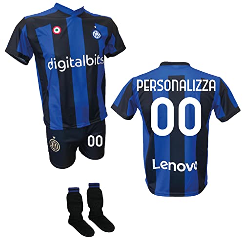 Completo Calcio Maglia Personalizzabile Inter, Pantaloncino e Calzettoni Replica Autorizzata 2022-2023 Taglie da Bambino e Adulto (10 Anni)
