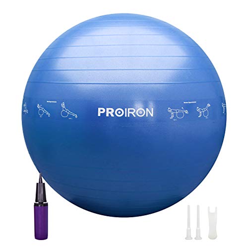 PROIRON Palla Fitness con patrón de pose, Fitball 55cm con Pompa, Palla per Pilates, Esercizi, Ginnastica e Yoga (Blu)