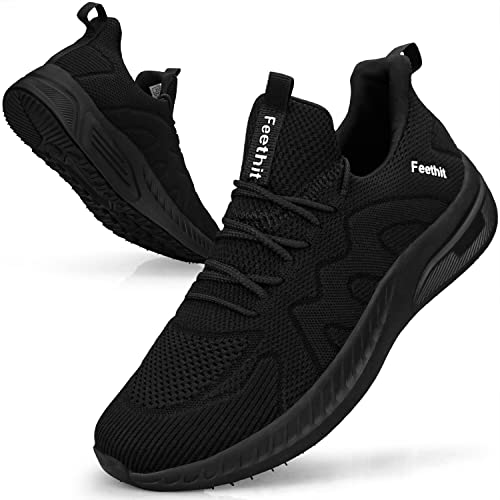 Feethit Sneakers Uomo, Scarpe da Ginnastica, per Camminata Casual, Outdoor Fitness Sportive da Lavoro Comode Leggere Traspiranti Nero 43 EU
