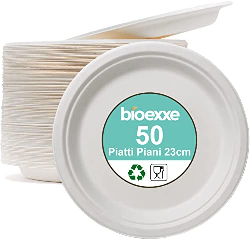 Piatti Piani Compostabili Biodegradabili Usa e Getta, di Carta rigida, No Plastica (confezione 50pz)