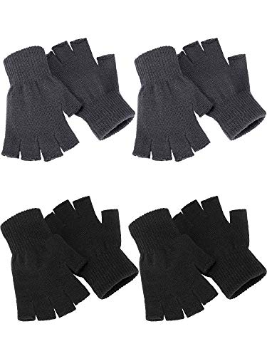 4 paia di guanti invernali a mezze dita lavorati a maglia, caldi ed elasticizzati, per uomini e donne - - Medium