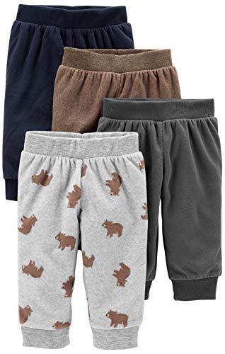 Simple Joys by Carter's Baby - Pantaloni in pile, confezione da 4 ,Gray/Navy/Brown/Bear Print ,6 - 9 Months