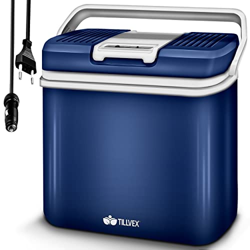tillvex Frigorifero elettrico Portatile da 24L | Mini-frigorifero campeggio da 230V e 12V per auto, camion, barca o camper | rinfresca e riscalda | modalità ECO (Blu)