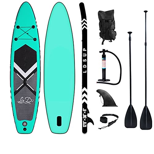 Tavola Gonfiabile Paddle Board Stand Up SUP Nero Pagaia in PVC Include Pompa Borsa da Trasporto e Accessori Surfboard Tavola Paddle con Sedile Max 120 kg