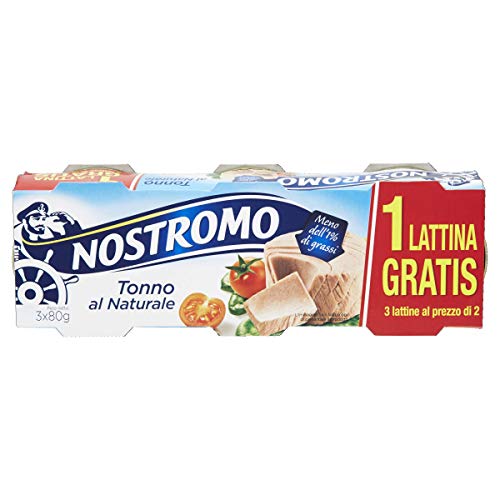 Nostromo - Tonno al Naturale Meno dell'1% di Grassi, Ricco di Omega-3, Senza Conservanti, 3 Lattine da 80 gr