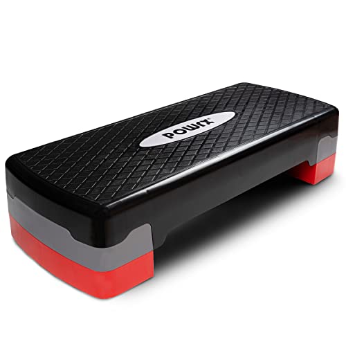 POWRX Step da aerobica (68 x 28,5 cm) - Stepper fitness ideale per »esercizi in casa« - Altezza regolabile e superficie antiscivolo + PDF workout (Nero/Rosso)
