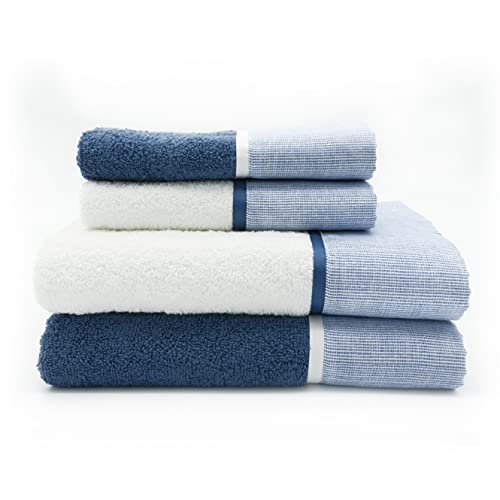 CREOLE Set di asciugamani da bagno, Riga blu, 4 unità