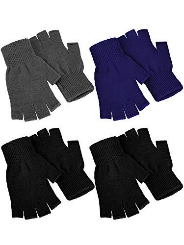 4 paia di guanti invernali a mezze dita lavorati a maglia, caldi ed elasticizzati, per uomini e donne - - Medium