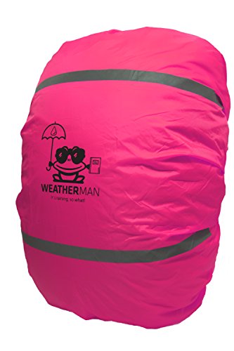 Weatherman, rosa copertura, protezione anti-pioggia, per zaini, zainetto, cartella I stagna, colore fluorescente, con elastico, strisce luminose