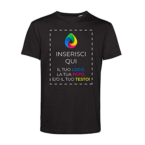 Teetaly Maglietta T-Shirt con Stampa Personalizzata- 100% Cotone Organico (Nero, L)