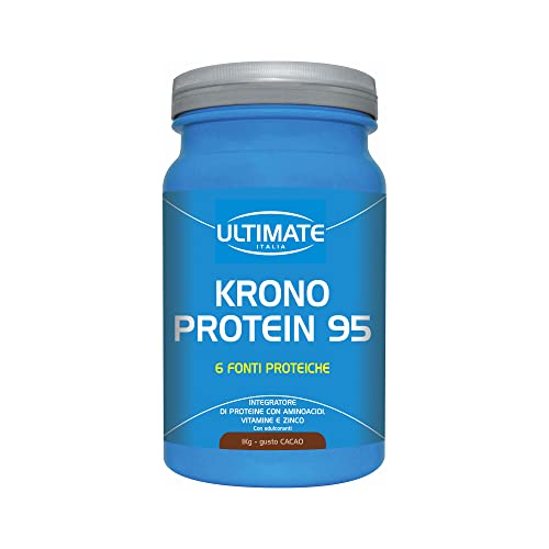 Ultimate Italia Krono Protein 95-4 Proteine del Latte, Albume d'Uovo, Isolate della Soia - 5 Aminoacidi Massimo Valore Biologico Nutre i Muscoli per Ore, Gusto Cacao,1 Kg
