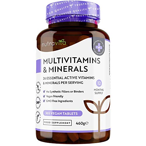 Multivitaminico e Minerali - 365 Compresse Vegane (Fornitura di 1 anno) con 26 Vitamine e Minerali Essenziali - Compresse Multivitaminiche per Uomini e Donne - Prodotto nel Regno Unito da Nutravita