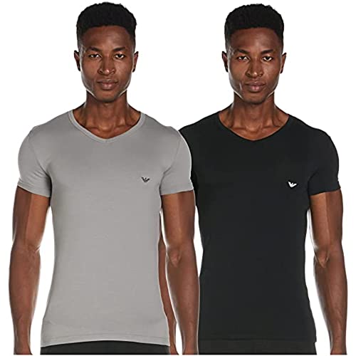 Emporio Armani Underwear 2-Pack V Neck T-Shirt Essential Core Logoband, T-Shirt da Uomo, Multicolore (Black/Grey), M