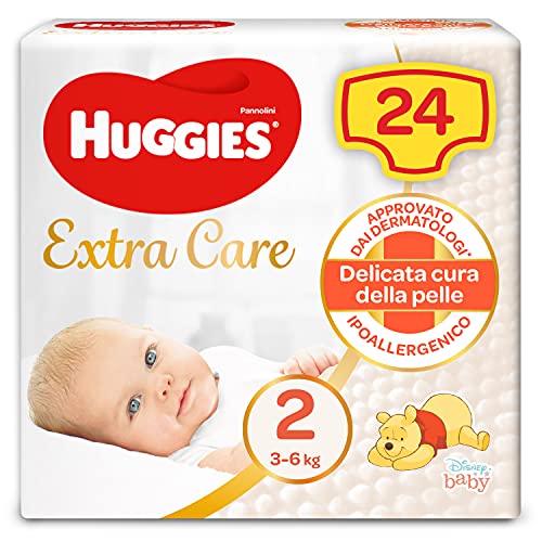 Huggies Extra Care BebÃ¨ Pannolini, Taglia 2 (3-6 kg), Confezione da 24 Pannolini