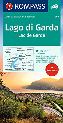 KOMPASS Panorama Gardasee - Lago di Garda: Strassenkarte 1:125000 mit Panorama.: 360