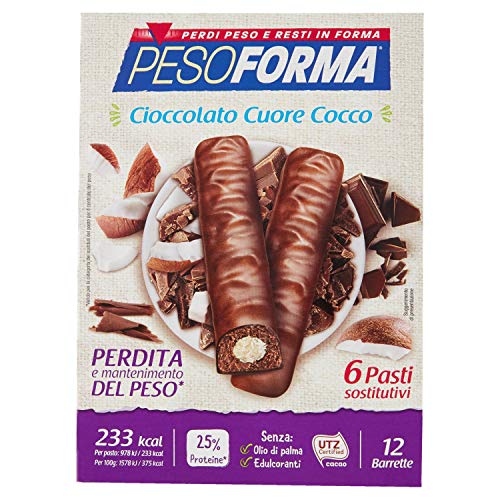 Pesoforma Barrette Cioccolato Cuore Cocco- Pasti sostitutivi dimagranti SOLO 235 Kcal - Ricco in proteine - 6 pasti