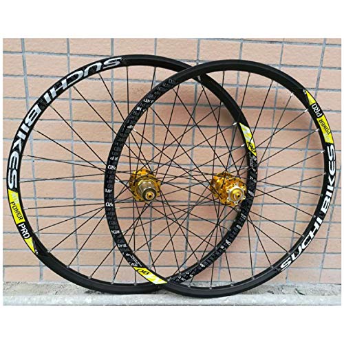 VPPV 26 Pollici Cerchi per Biciclette MTB, Doppio Muro Lega Alluminio Ruote MTB Cuscinetti Sigillati Ruote Ciclismo per 10 velocità (Colore : Gold, Size : 27.5 inch)