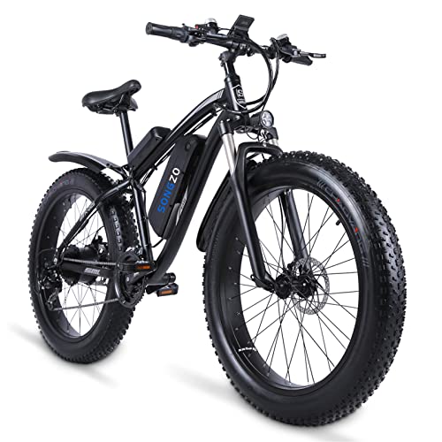 SONGZO Bici elettrica 26 pollici Bicicletta elettrica con pneumatici grassi Con batteria al litio 48V17AH,Shimano 7 velocità E motori ad alte prestazioni